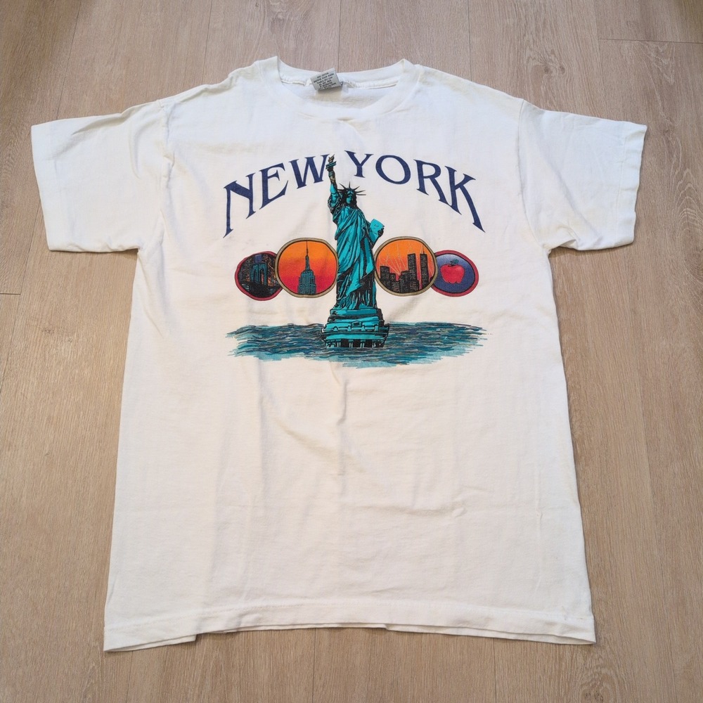 VTG New York Big Apple Adult Medium Shirt Statue of Liberty City State USA 90s